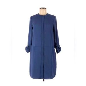 Savile Row London Chiffon Shirt-Dress Mandarin Collar Periwinkle Blue Size 4